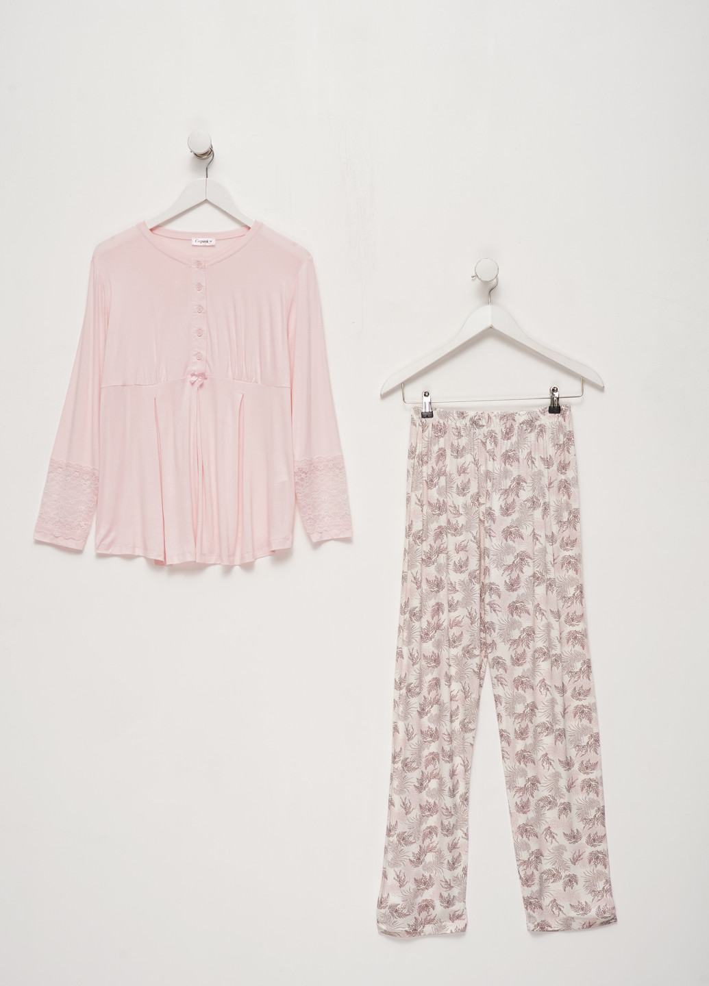 Светло-розовая всесезон пижама для беременных (лонгслив, брюки) лонгслив + брюки Cotpark