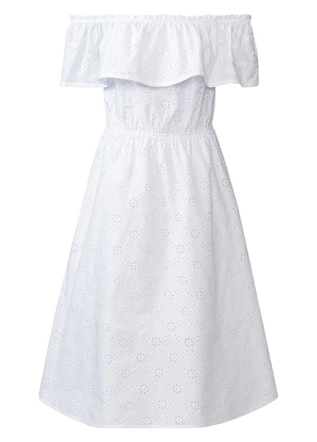 Белое кэжуал платье с открытыми плечами, а-силуэт Esmara однотонное