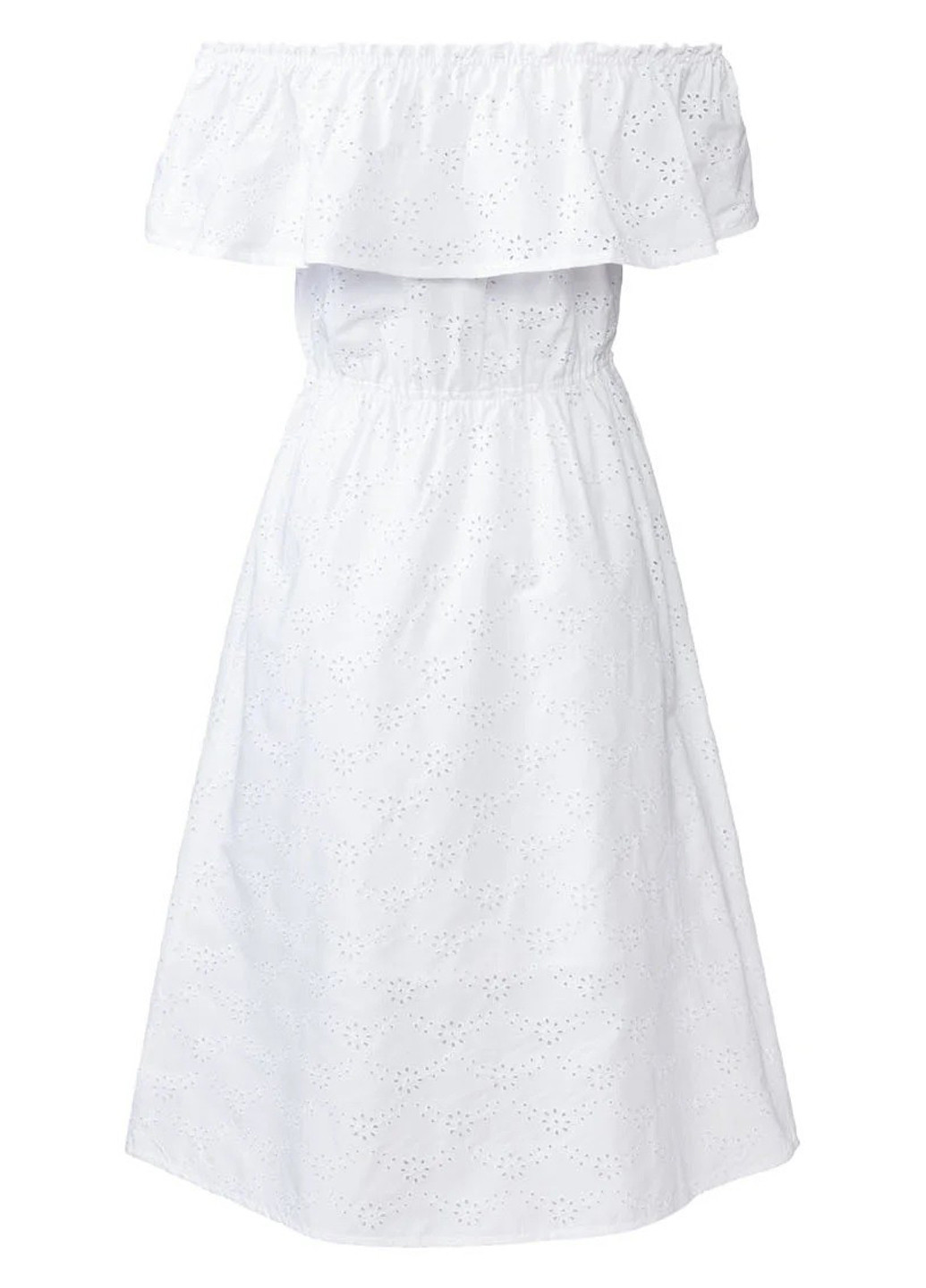 Белое кэжуал платье с открытыми плечами, а-силуэт Esmara однотонное