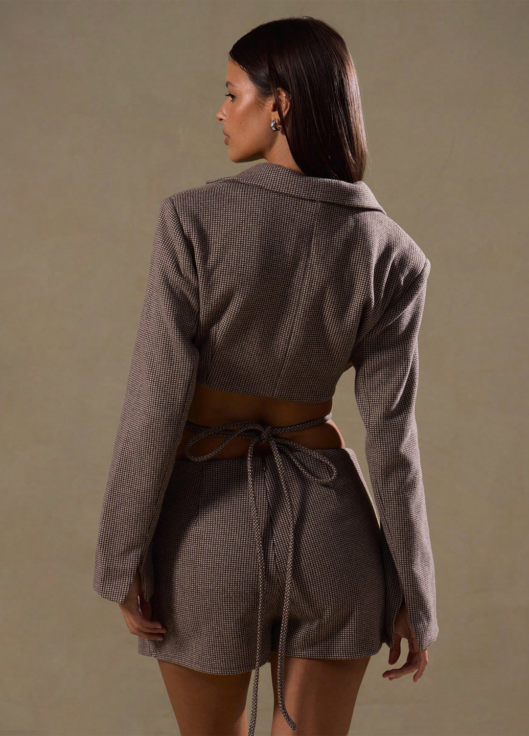 Коричневый женский жакет SHEIN в клеточку - демисезонный