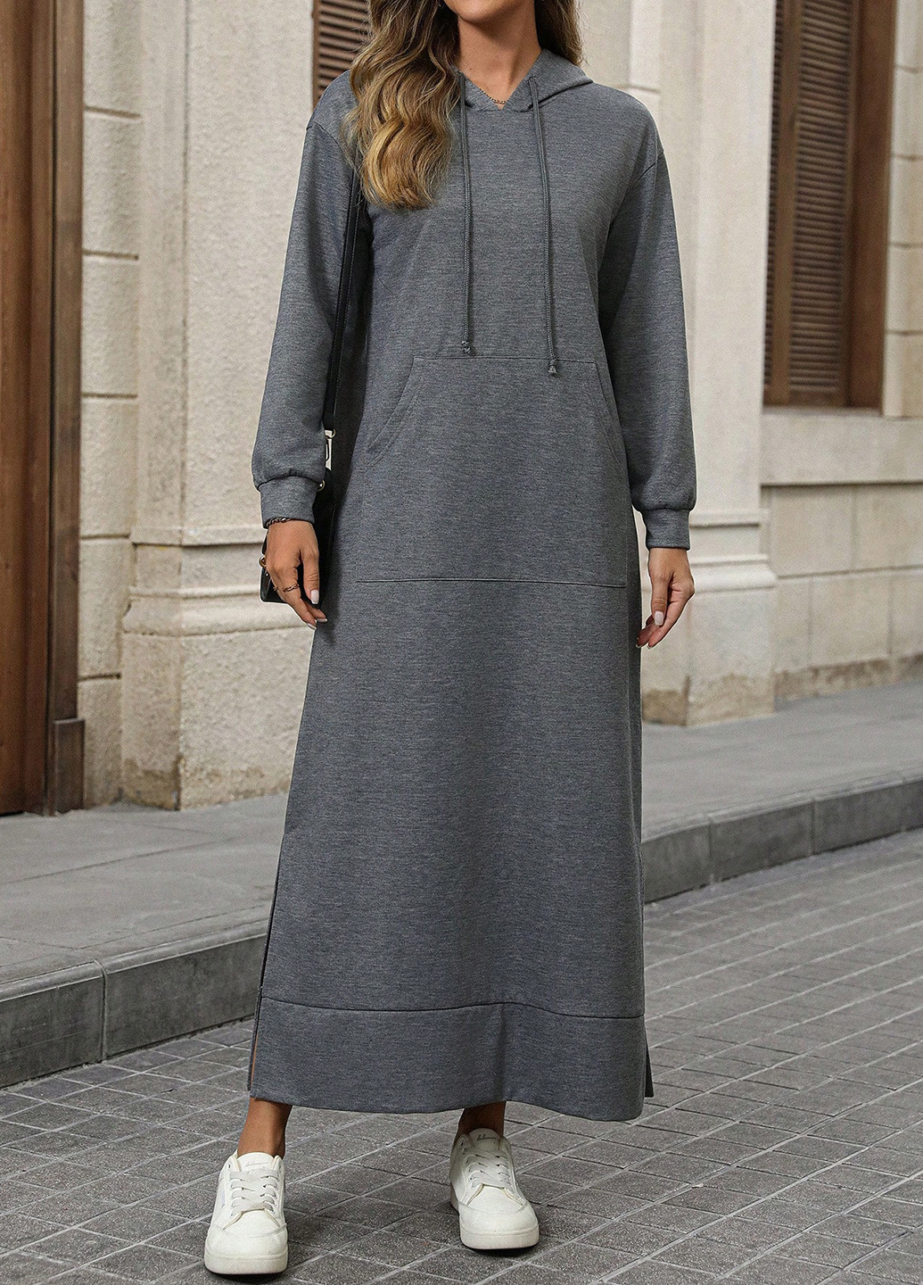 Темно-серое спортивное, кэжуал платье платье-худи SHEIN меланжевое