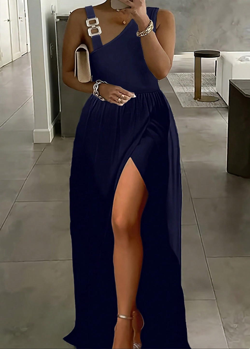 Темно-синя вечірня сукня кльош SHEIN однотонна