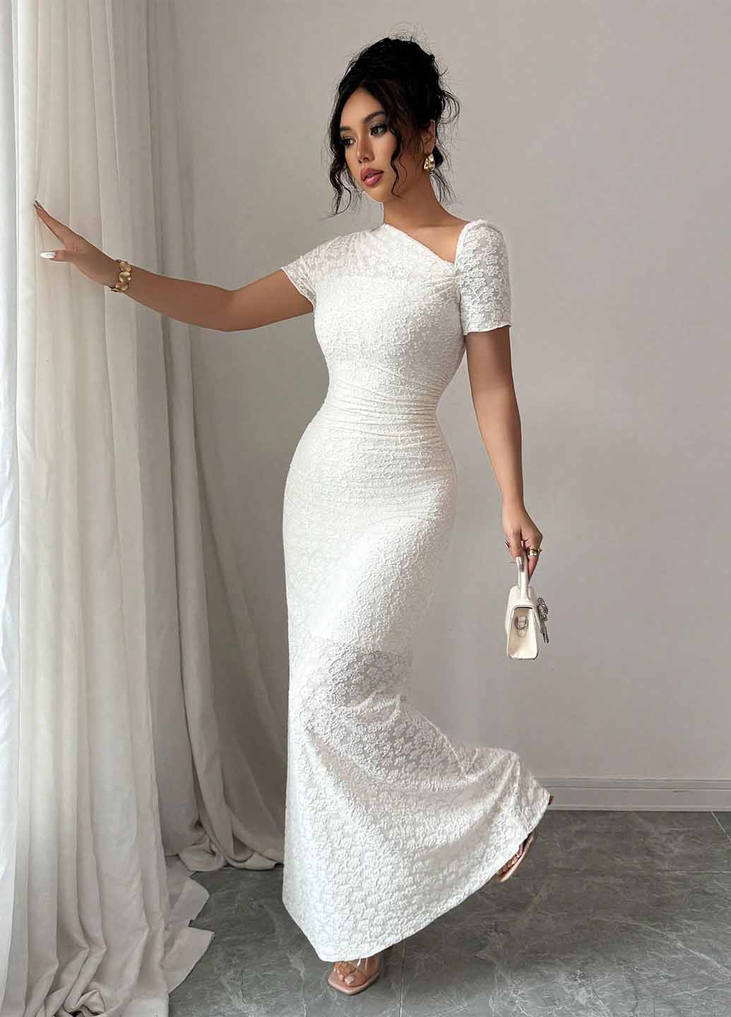 Белое вечернее платье годе SHEIN однотонное