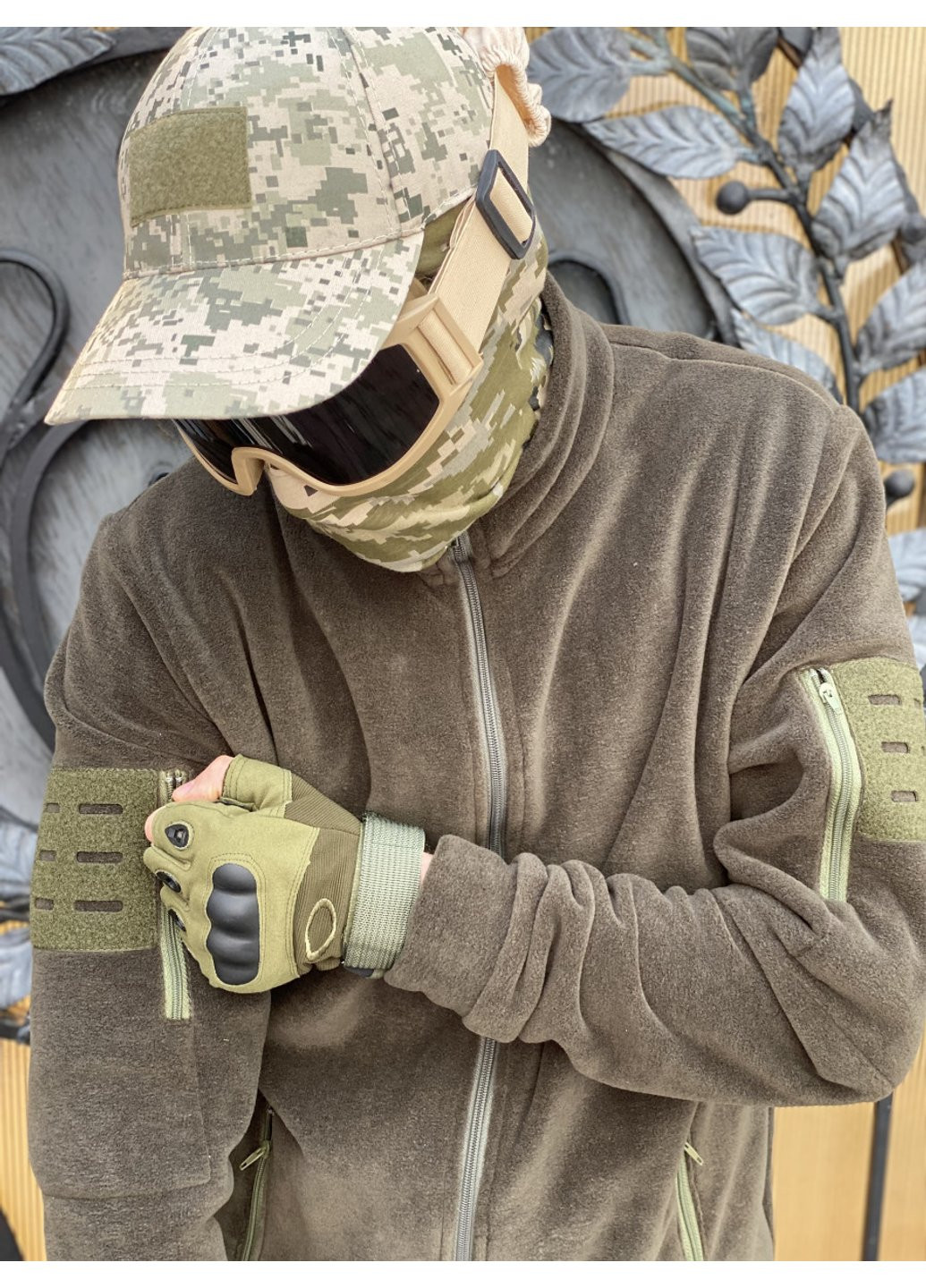 Кофта флисовая мужская военная тактическая с липучками под шевроны ВСУ (ЗСУ) 8048 46 размер хаки Power (254440676)