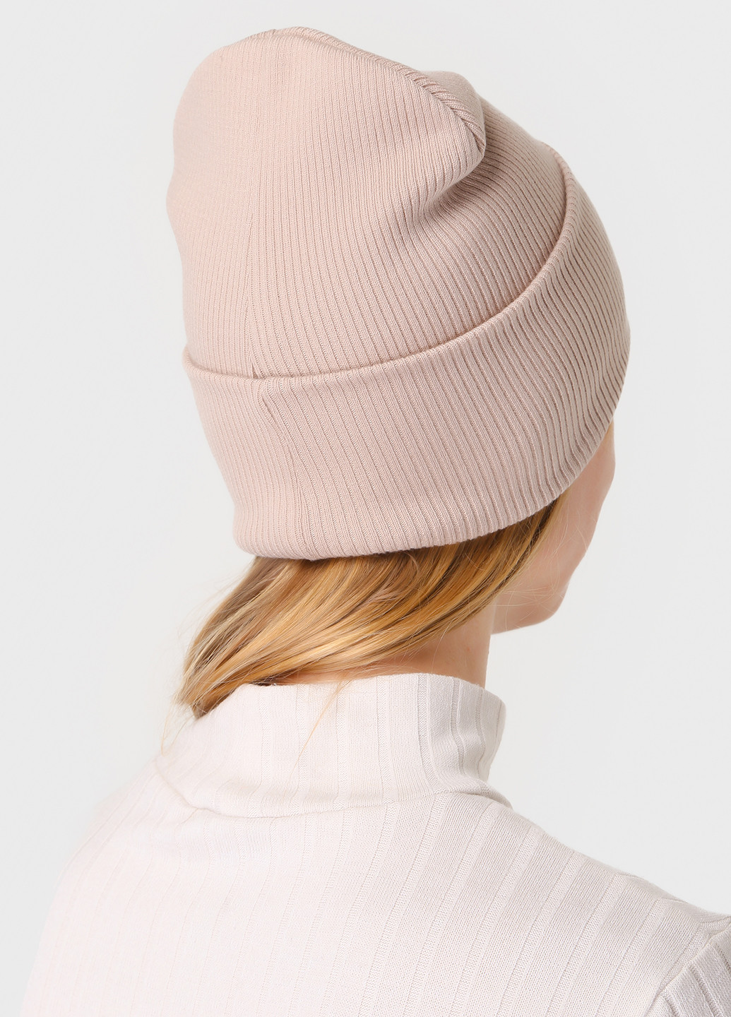 Тепла зимова кашемірова жіноча шапка з відворотом без підкладки 500087 DeMari Венди біні однотонна бежева кежуал кашемір