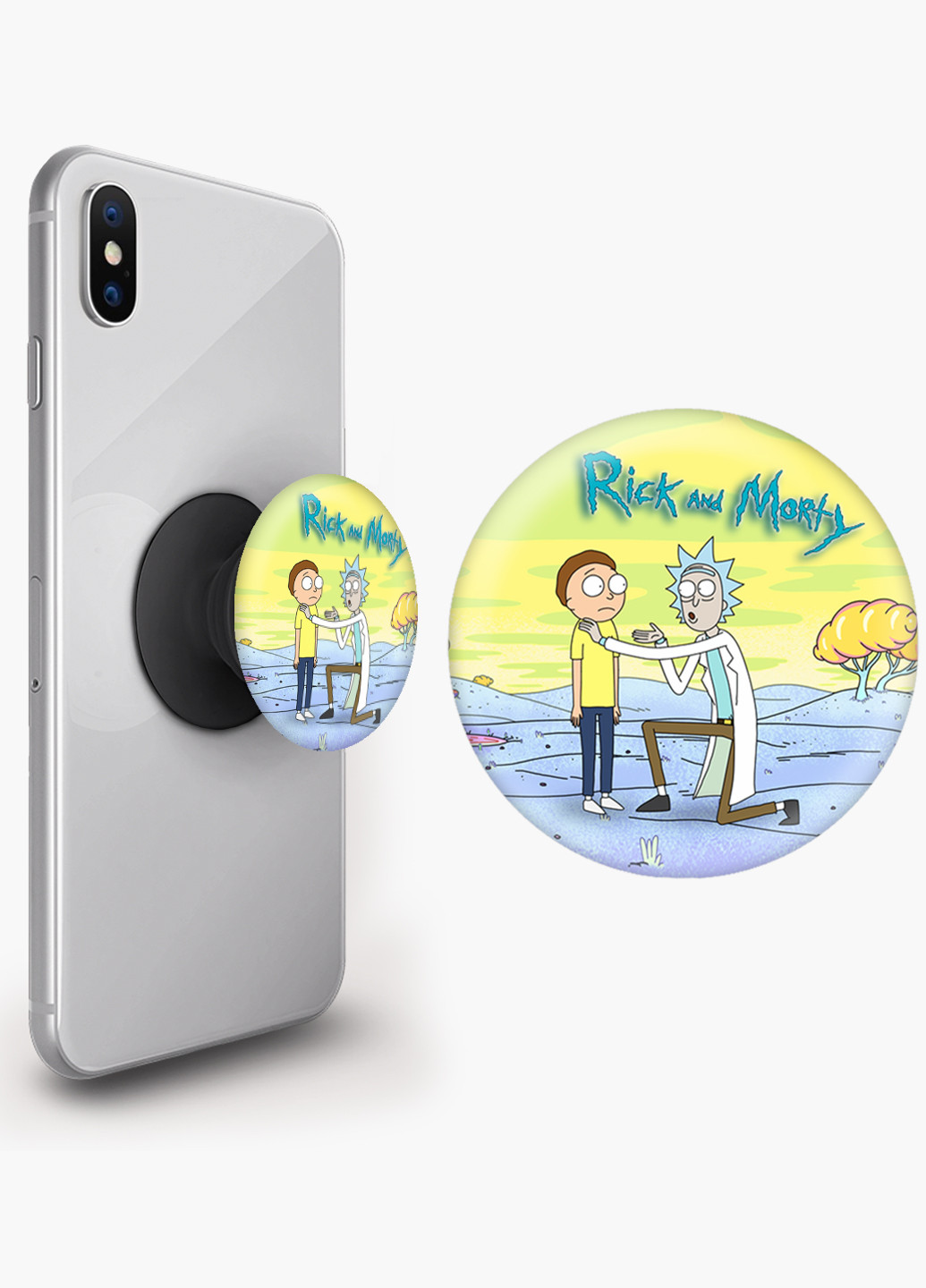 Попсокет (Popsockets) тримач для смартфону Рік і Морті (Rick and Morty) (8754-1233) Чорний MobiPrint (216748359)