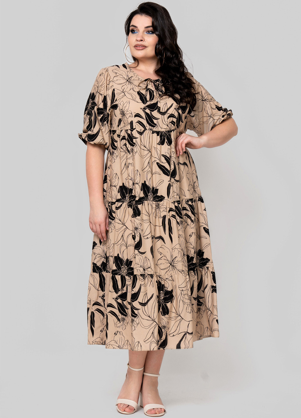 Темно-бежева кежуал сукня а-силует A'll Posa з квітковим принтом