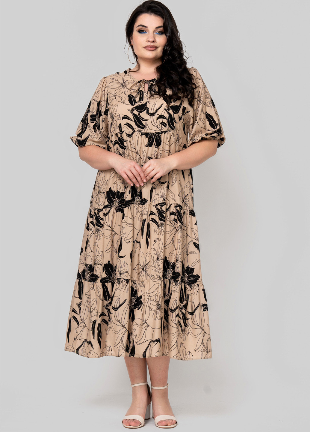Темно-бежева кежуал сукня а-силует A'll Posa з квітковим принтом