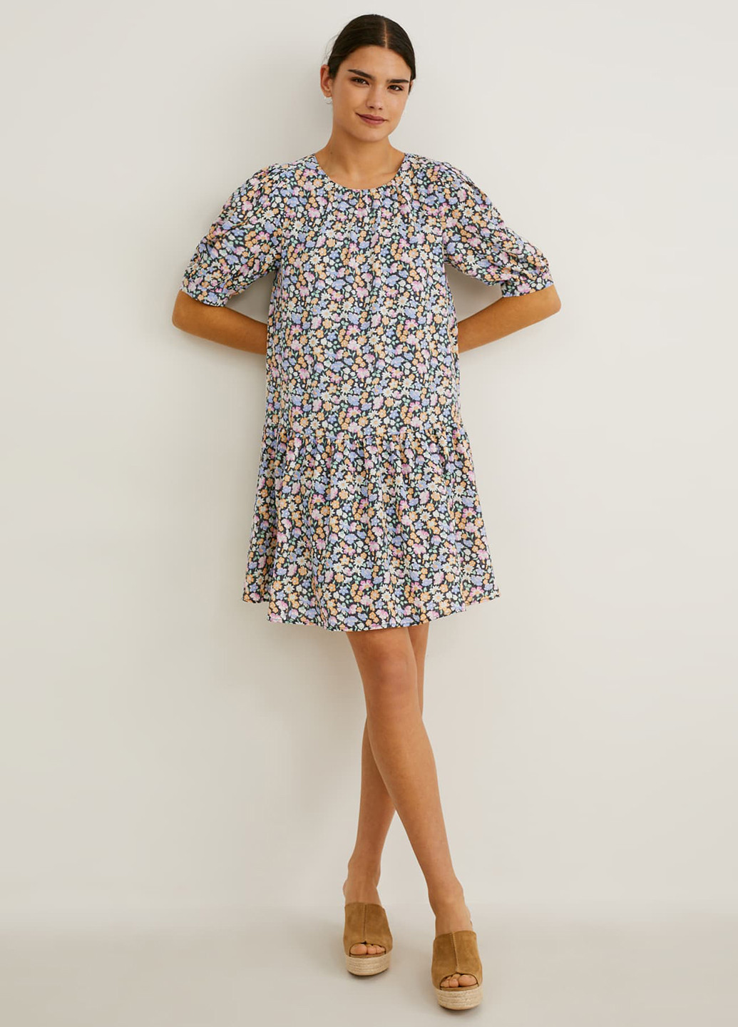 Голубое кэжуал платье C&A с цветочным принтом