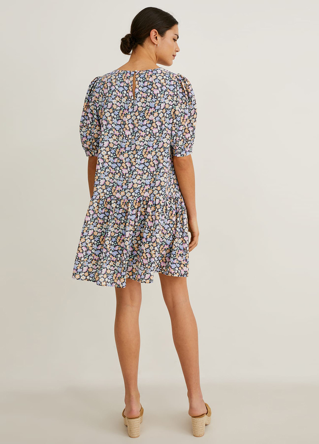 Голубое кэжуал платье C&A с цветочным принтом