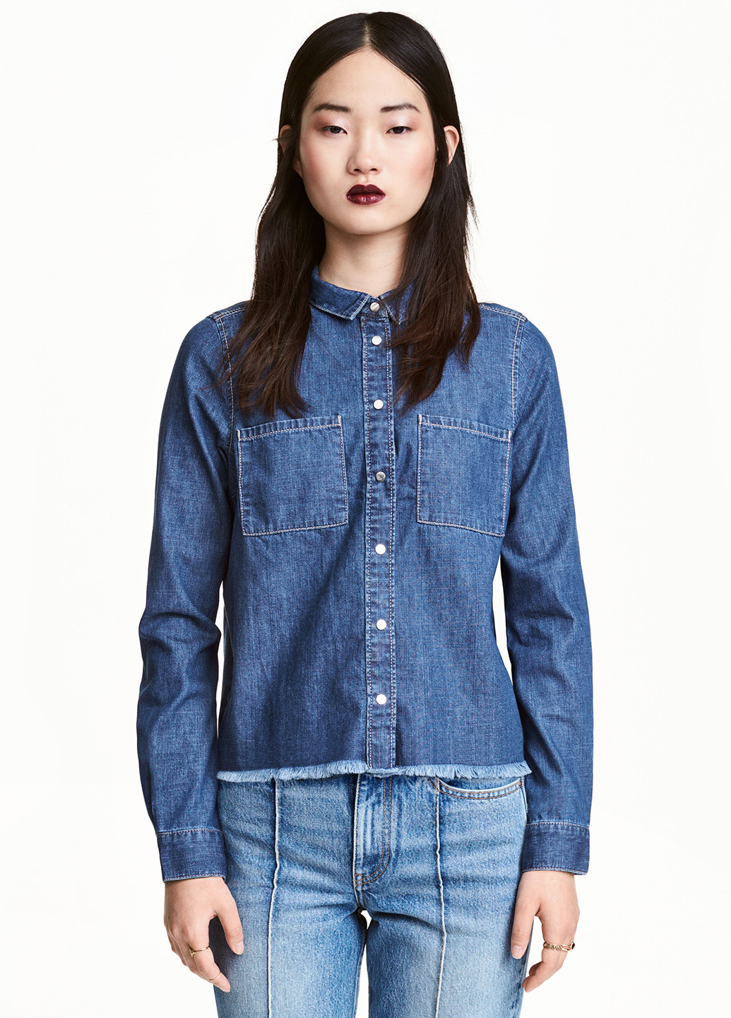 Синяя джинсовая рубашка однотонная H&M