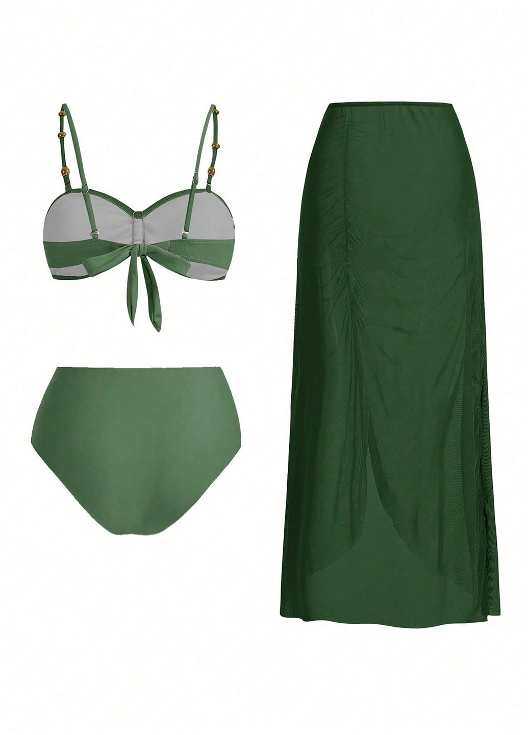 Зеленый летний комплект (лиф, трусики, юбка) раздельный, бандо SHEIN