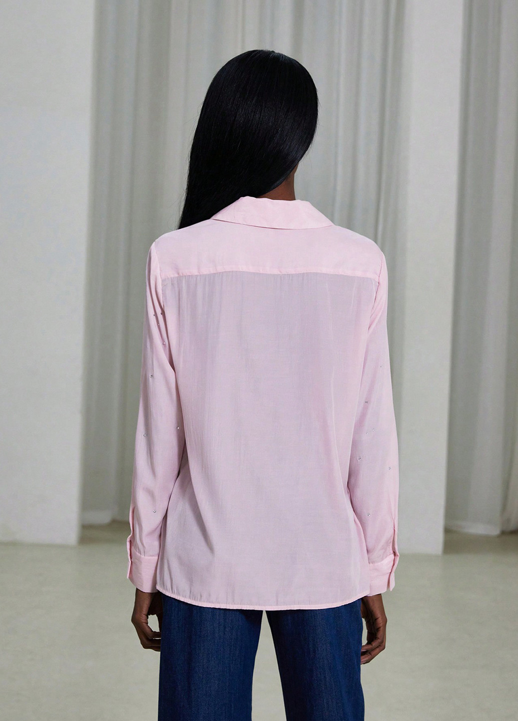 Светло-розовая праздничный, кэжуал рубашка однотонная SHEIN