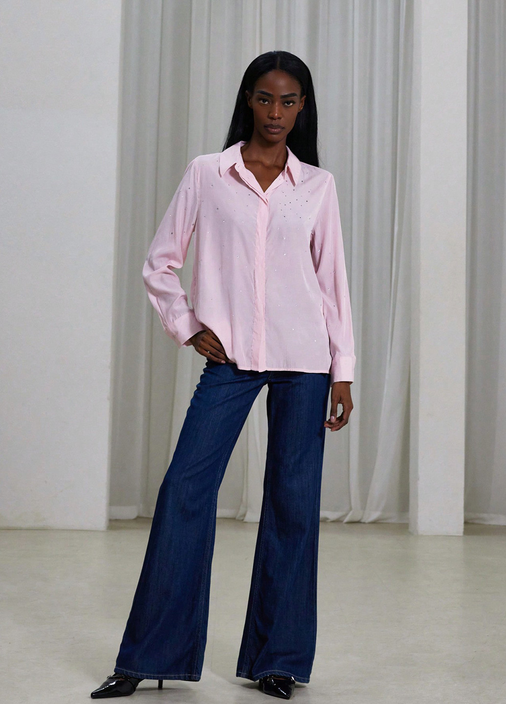 Светло-розовая праздничный, кэжуал рубашка однотонная SHEIN