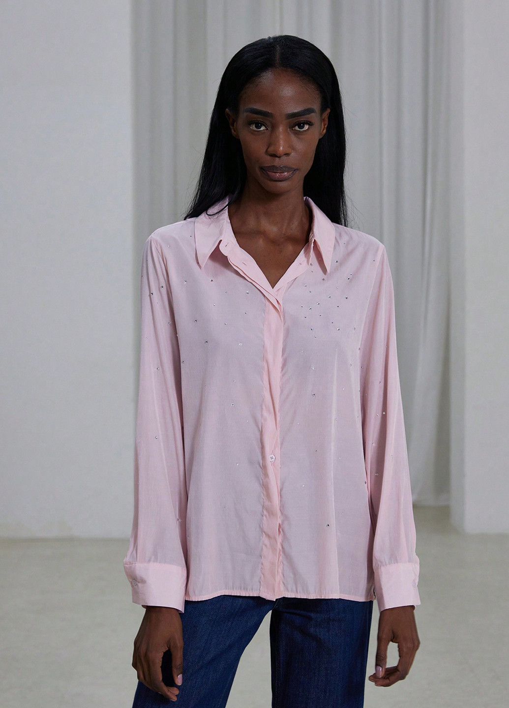 Светло-розовая праздничный, кэжуал рубашка однотонная SHEIN