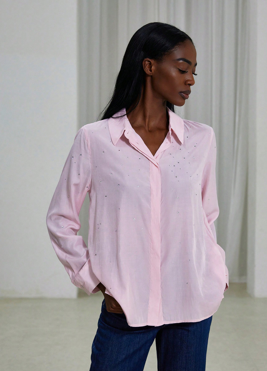 Светло-розовая праздничный, кэжуал рубашка однотонная SHEIN