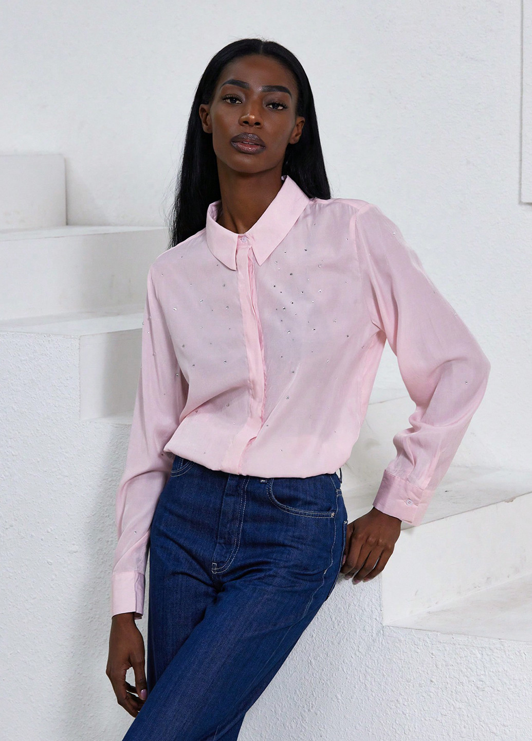 Светло-розовая праздничный, кэжуал рубашка однотонная SHEIN