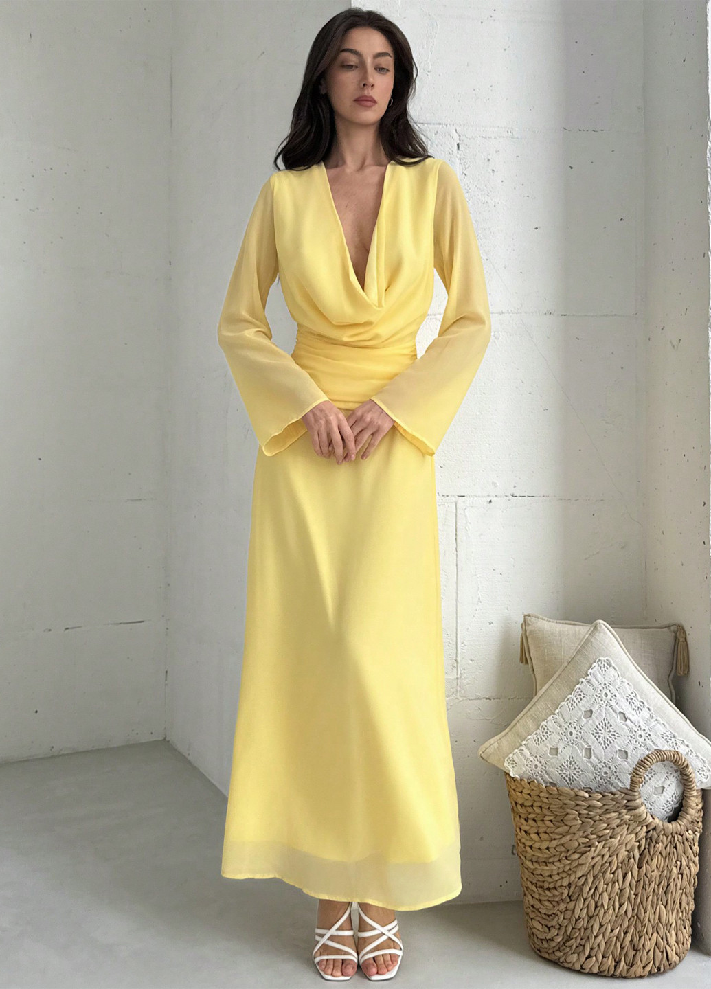 Жовтий святковий, вечірня сукня кльош SHEIN однотонна