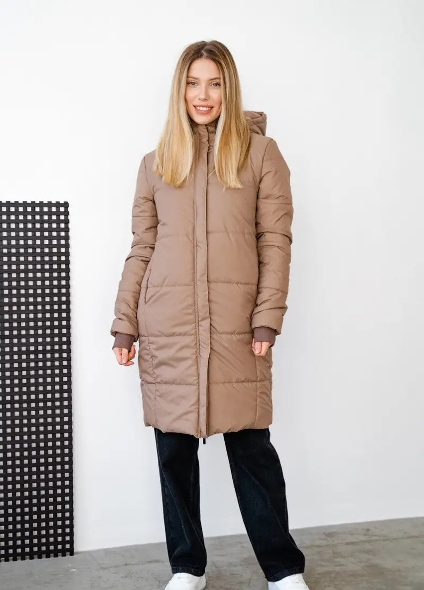 Коричневая зимняя удлиненная теплая зимння курточка для беременных коричневая до -35 °c мягкая и легкая To Be