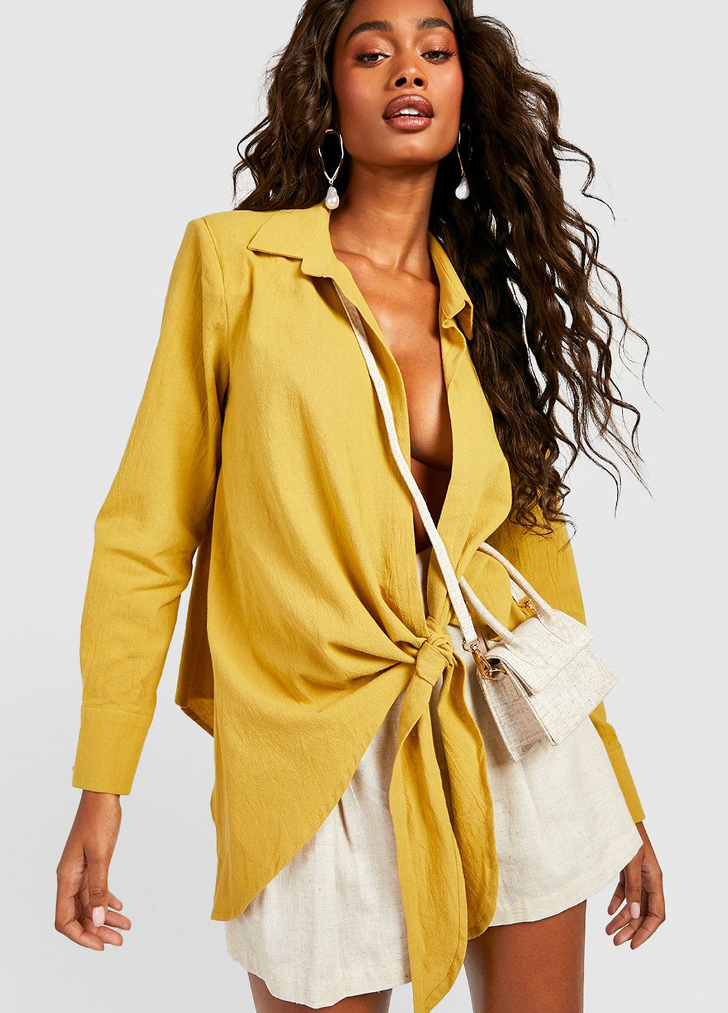 Горчичная кэжуал рубашка однотонная Boohoo