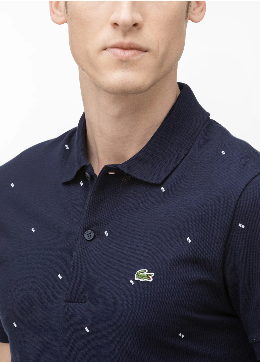 Темно-синяя футболка-поло для мужчин Lacoste с геометрическим узором