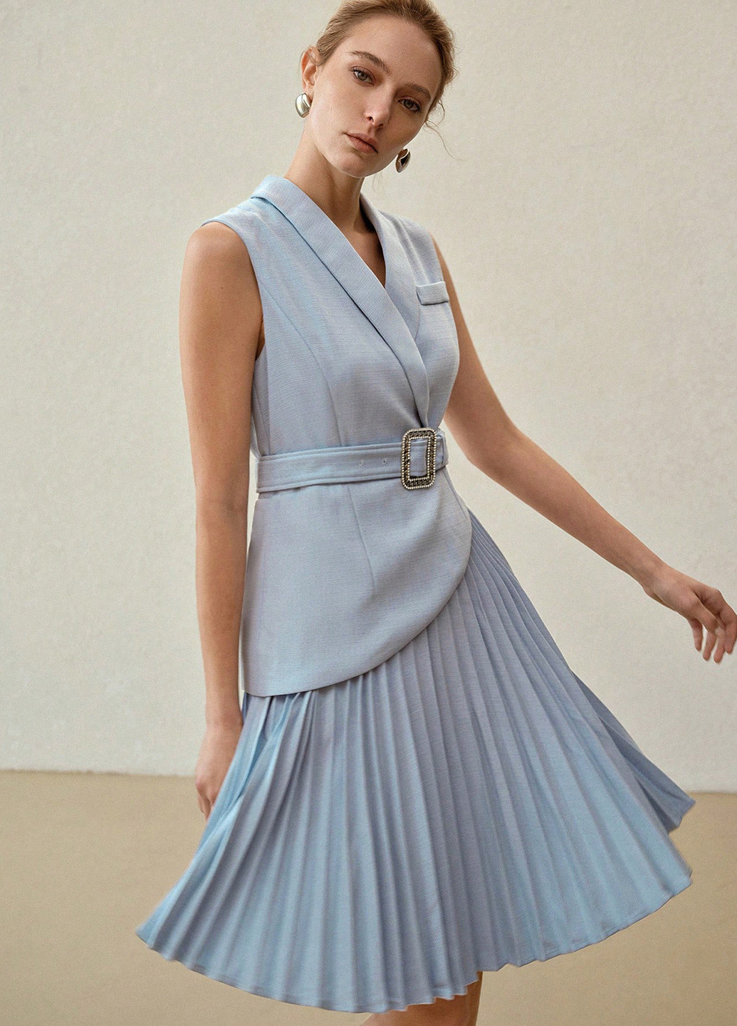 Блакитна ділова, кежуал сукня на запах SHEIN однотонна
