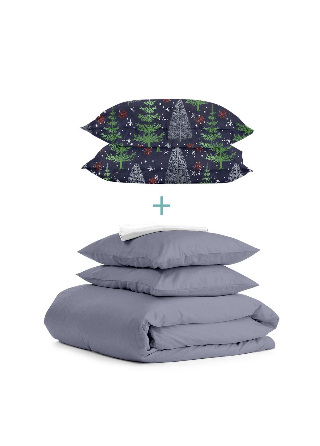 Комплект євро постільної білизни RANFORS STEEL WINTER WOOD NIGHT White (2 наволочки 50х70 у подарунок) Cosas (251281462)