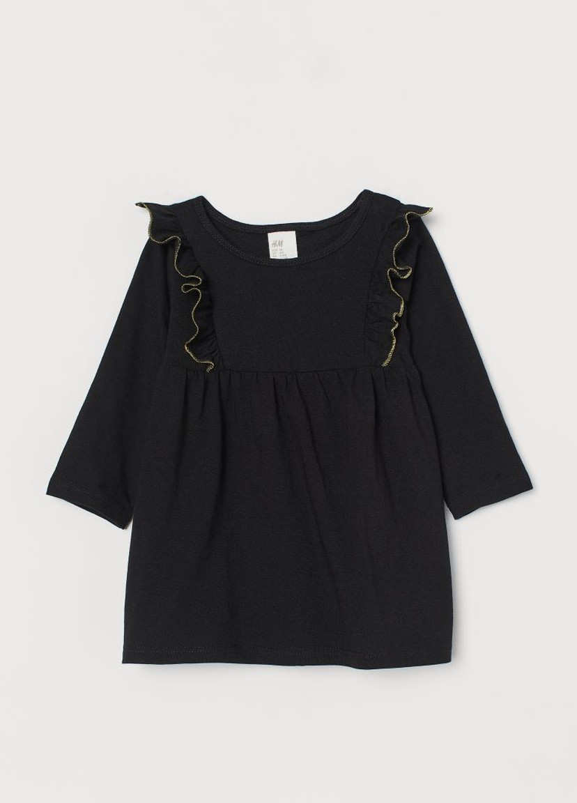 Чёрное трикотажное платье с оборкой H&M (221723514)