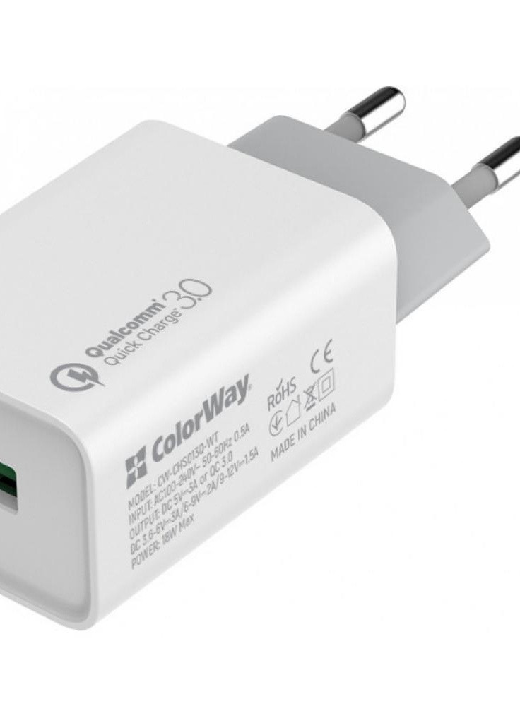 Зарядний пристрій 1USB Quick Charge 3.0 (18W) (CW-CHS013Q-WT) Colorway (216637605)
