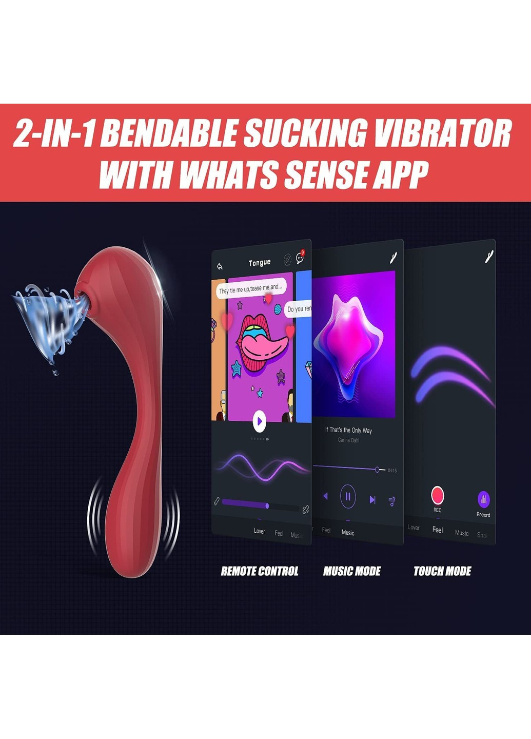 Вакуумный вагинально-клиторальный стимулятор Bobi Red, управление со смартфона Magic Motion (254551202)