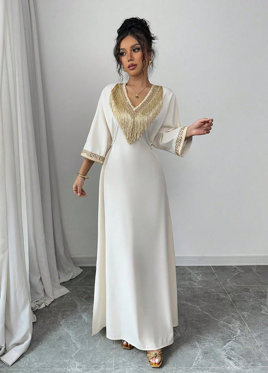 Кремова вечірня сукня SHEIN однотонна