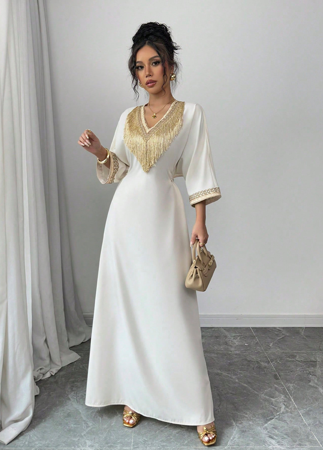 Кремова вечірня сукня SHEIN однотонна