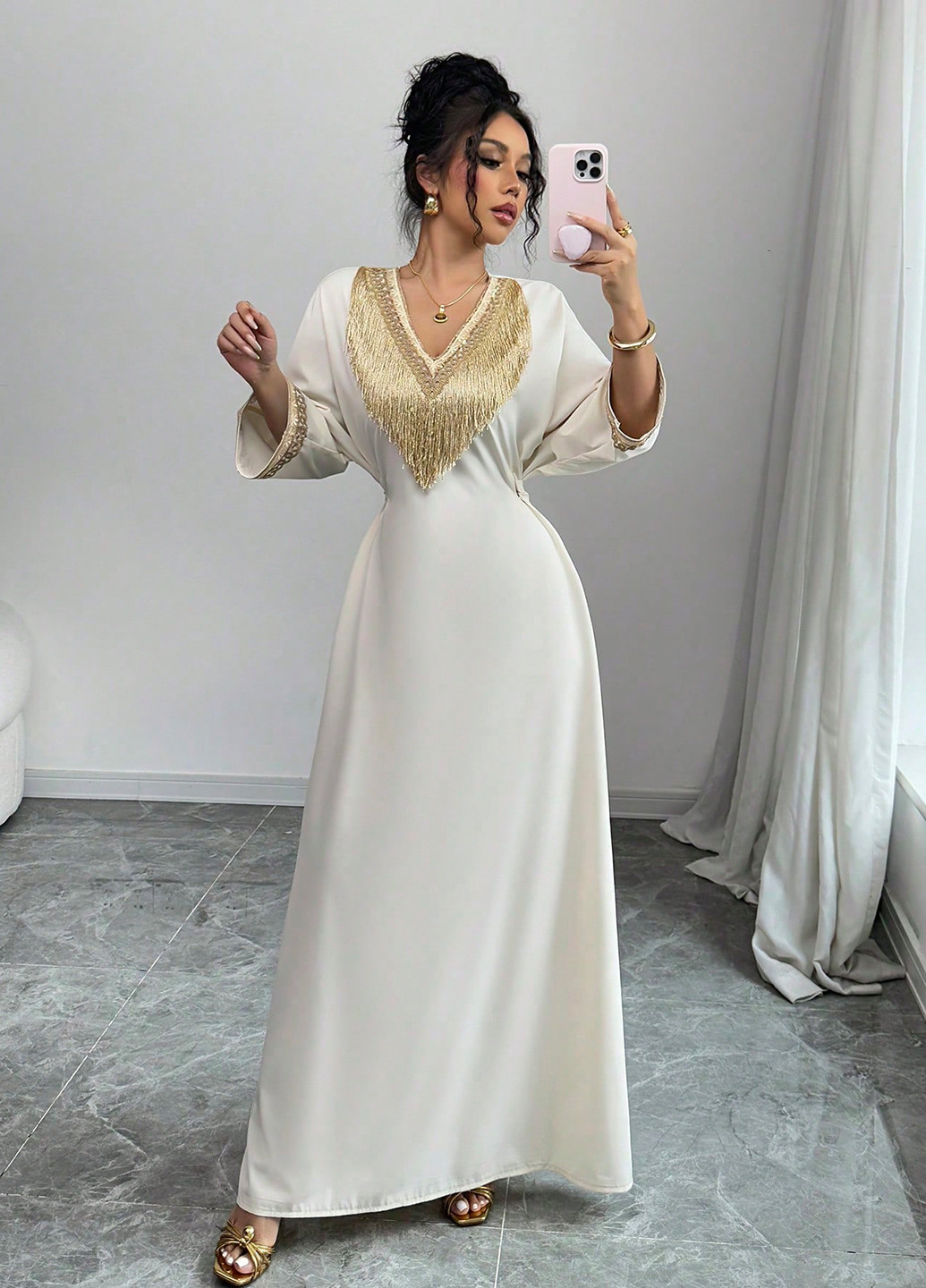 Кремова вечірня сукня SHEIN однотонна