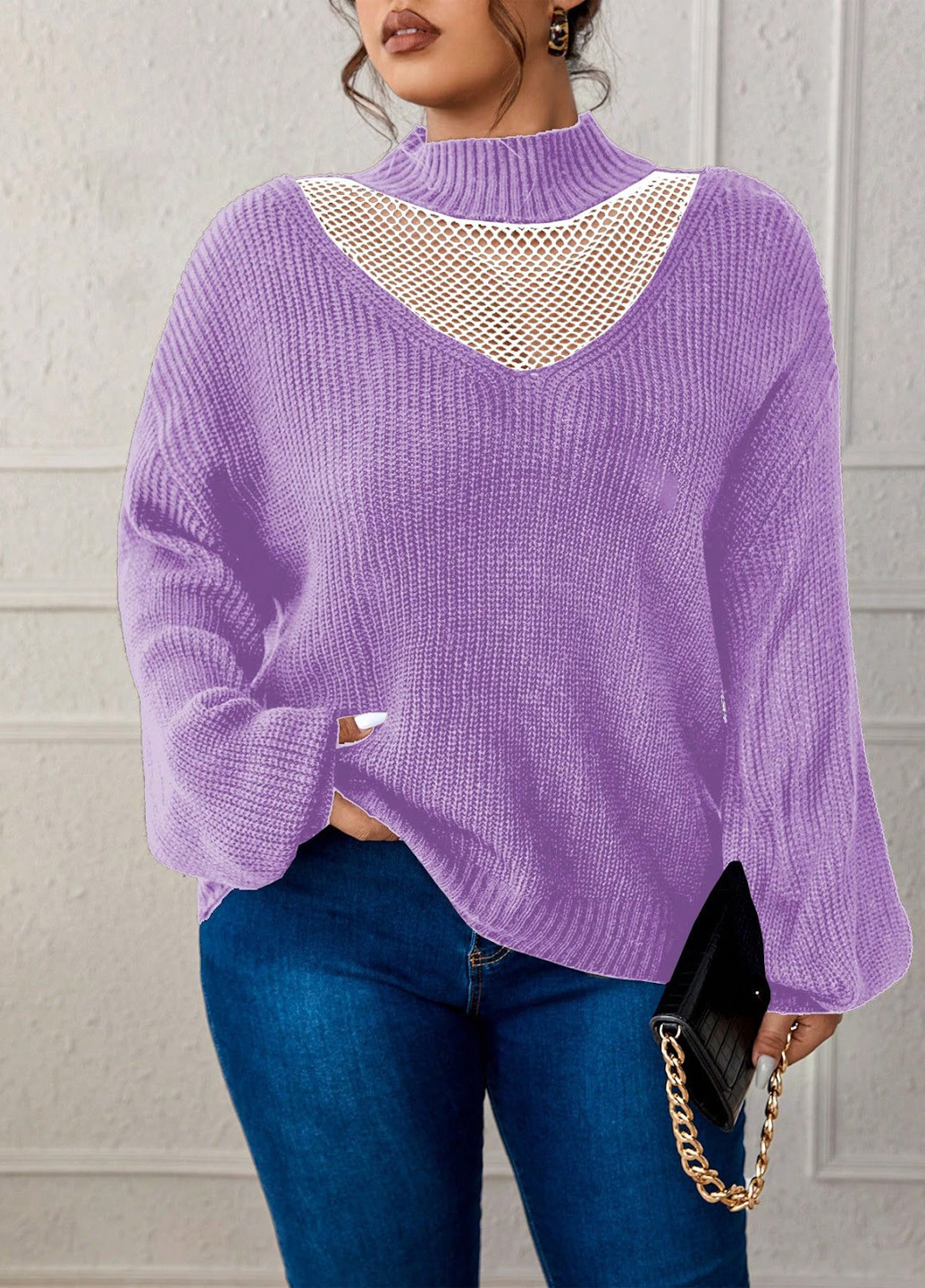 Фиолетовый зимний свитер SHEIN