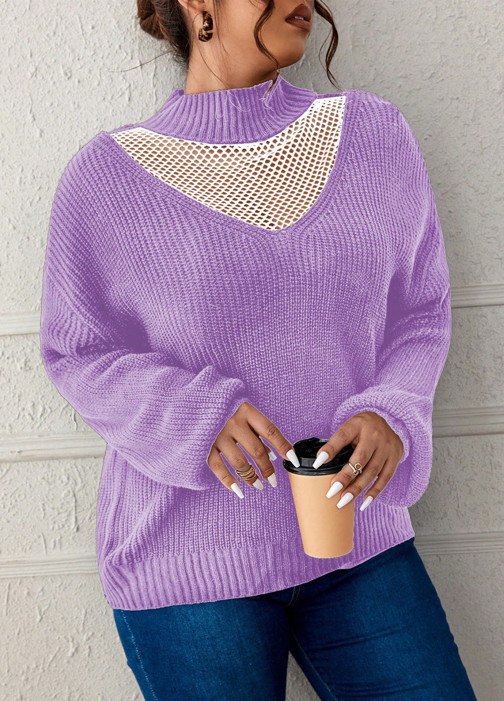 Фиолетовый зимний свитер SHEIN