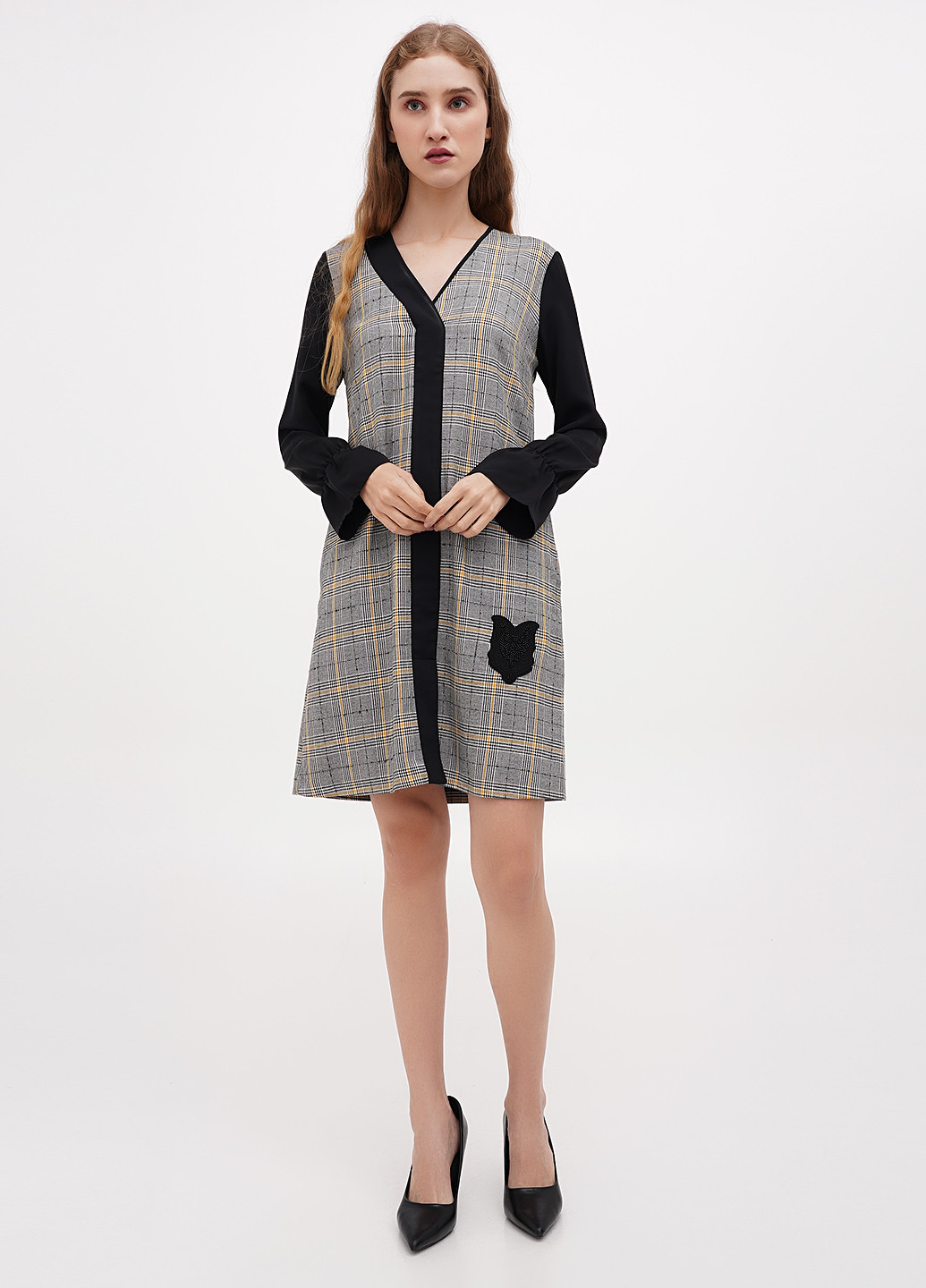 Серое кэжуал платье Sassofono в клетку