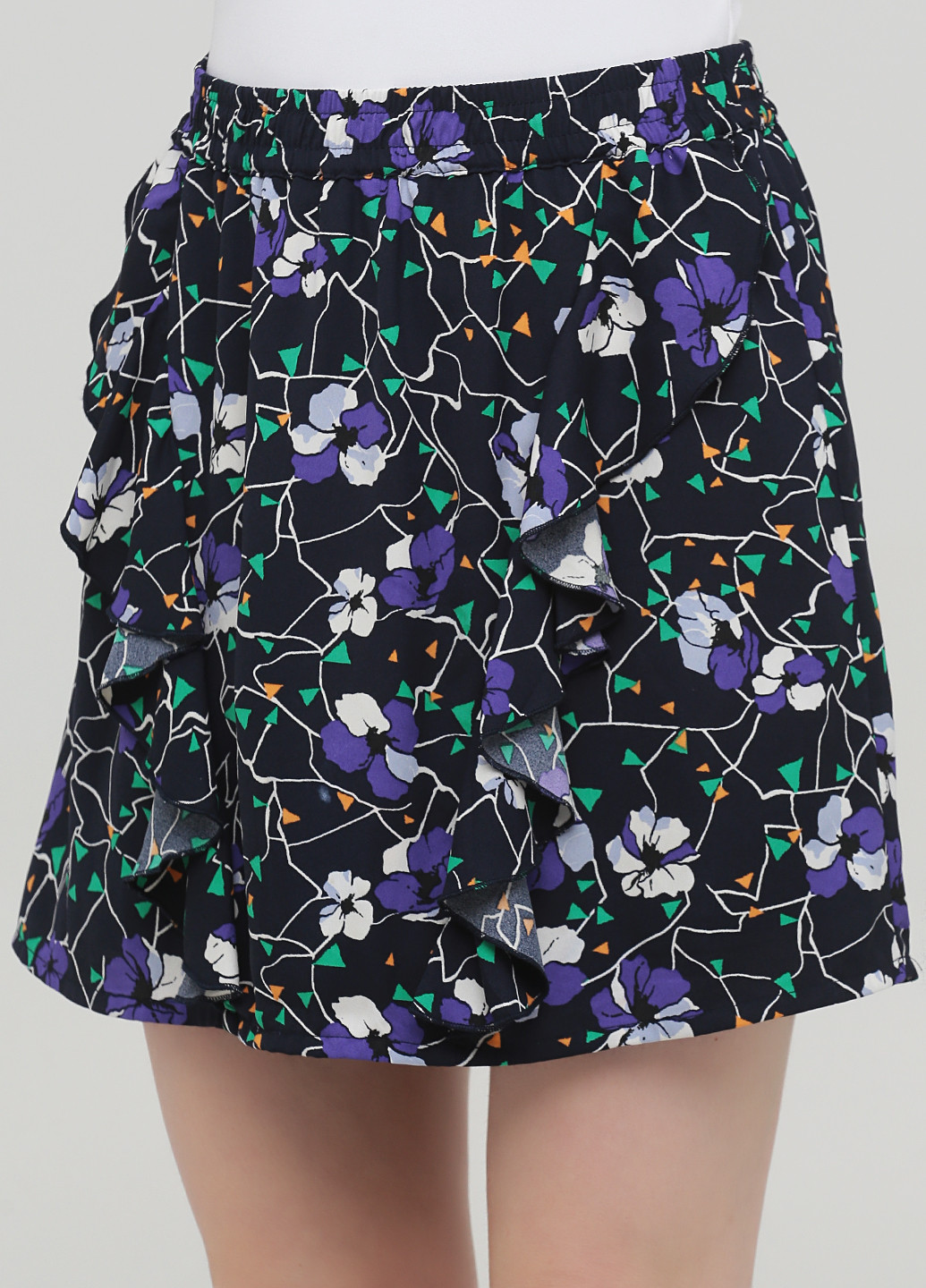 Темно-синяя кэжуал цветочной расцветки юбка Vero Moda а-силуэта (трапеция)