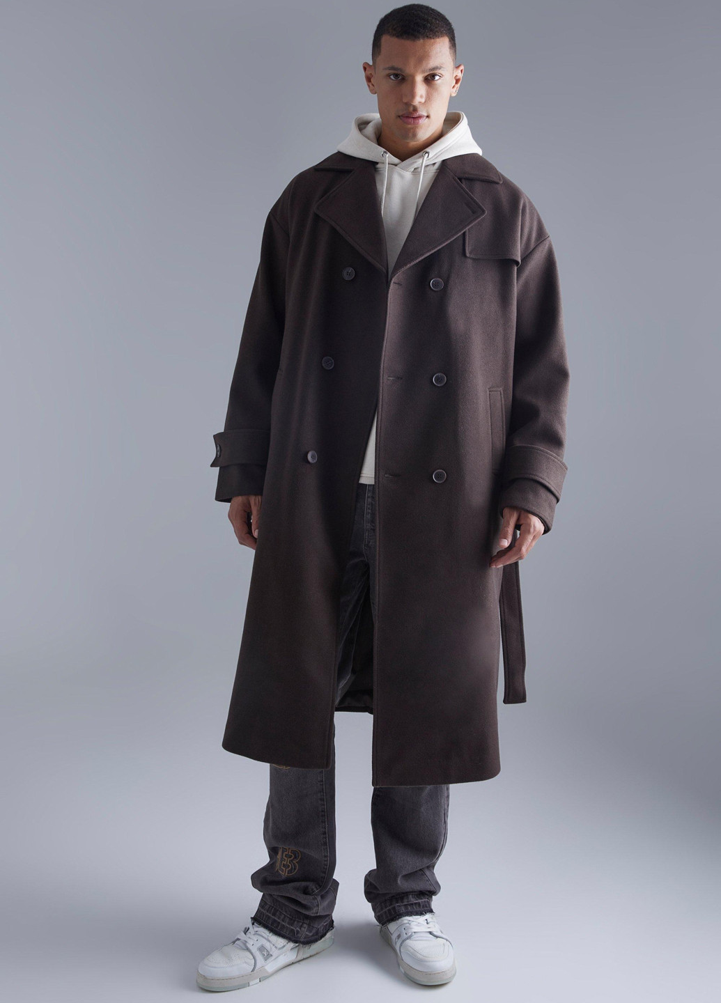 Темно-коричневе демісезонне Пальто двобортне Boohoo