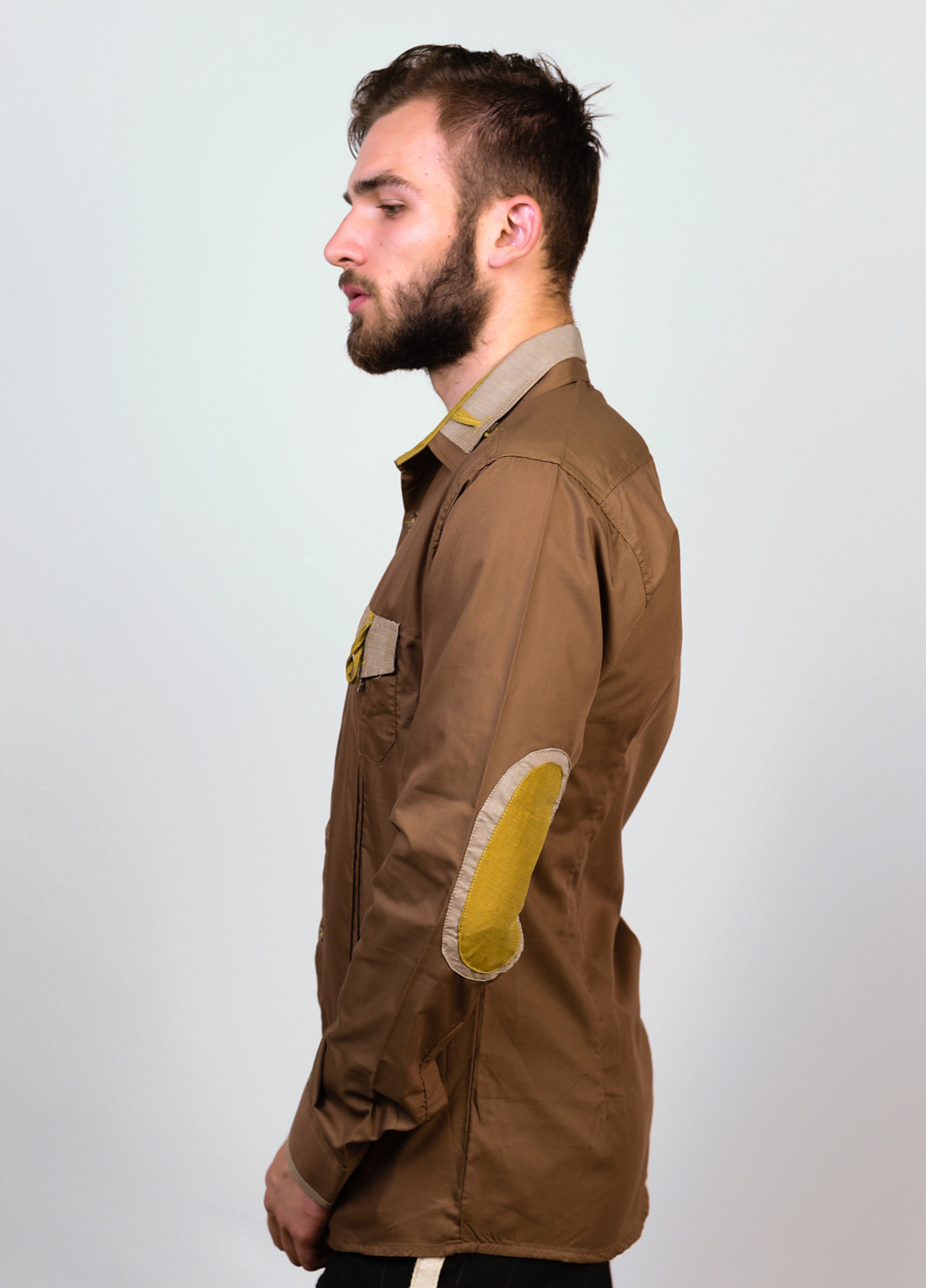 Светло-коричневая кэжуал рубашка однотонная New Way с длинным рукавом