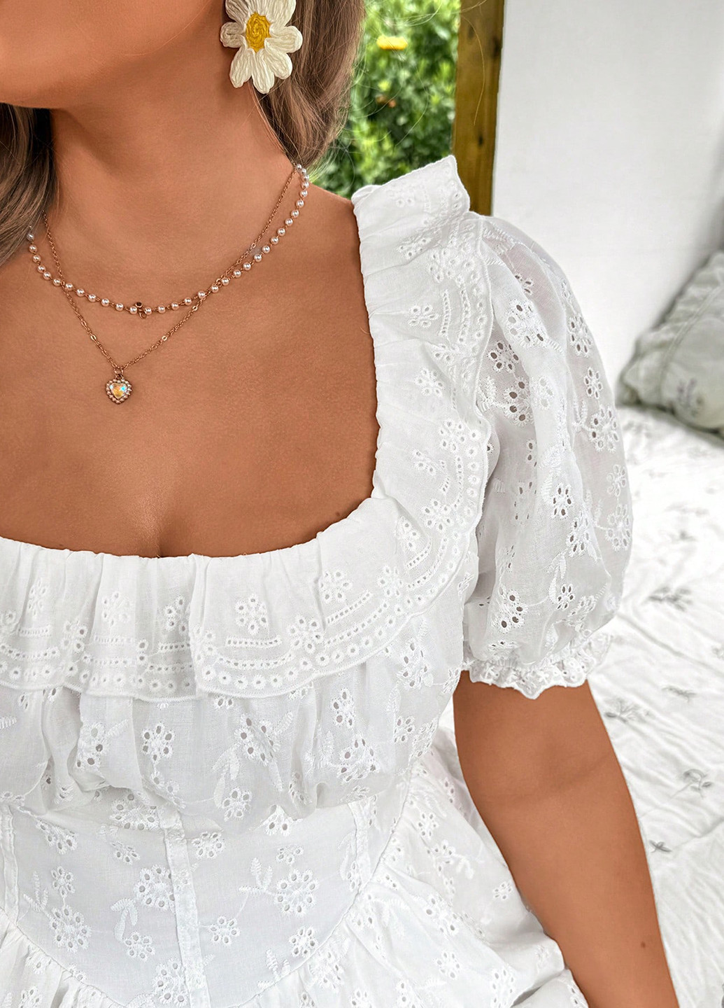 Белое вечернее, кэжуал платье с пышной юбкой SHEIN однотонное