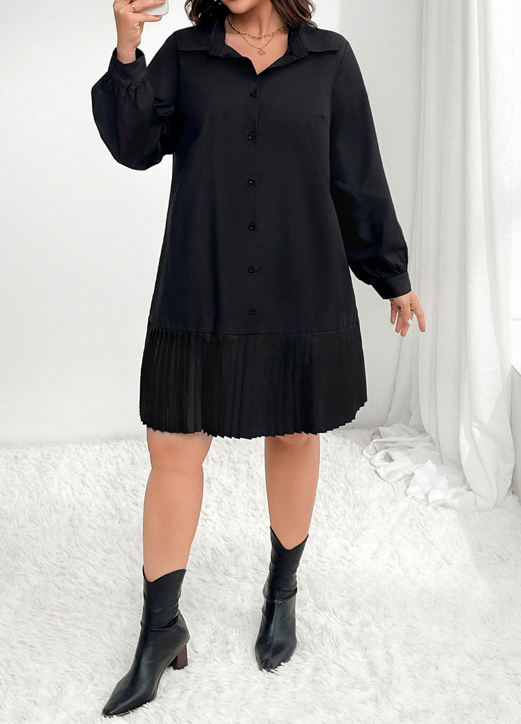 Чорна кежуал сукня сукня-сорочка SHEIN однотонна