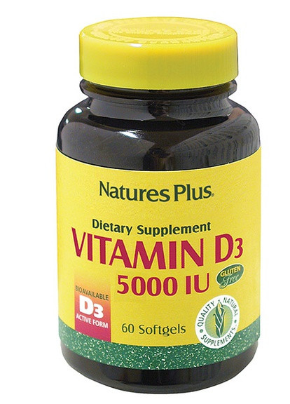 Витамин D3 5000IU,, 60 желатиновых капсул Natures Plus (228293285)