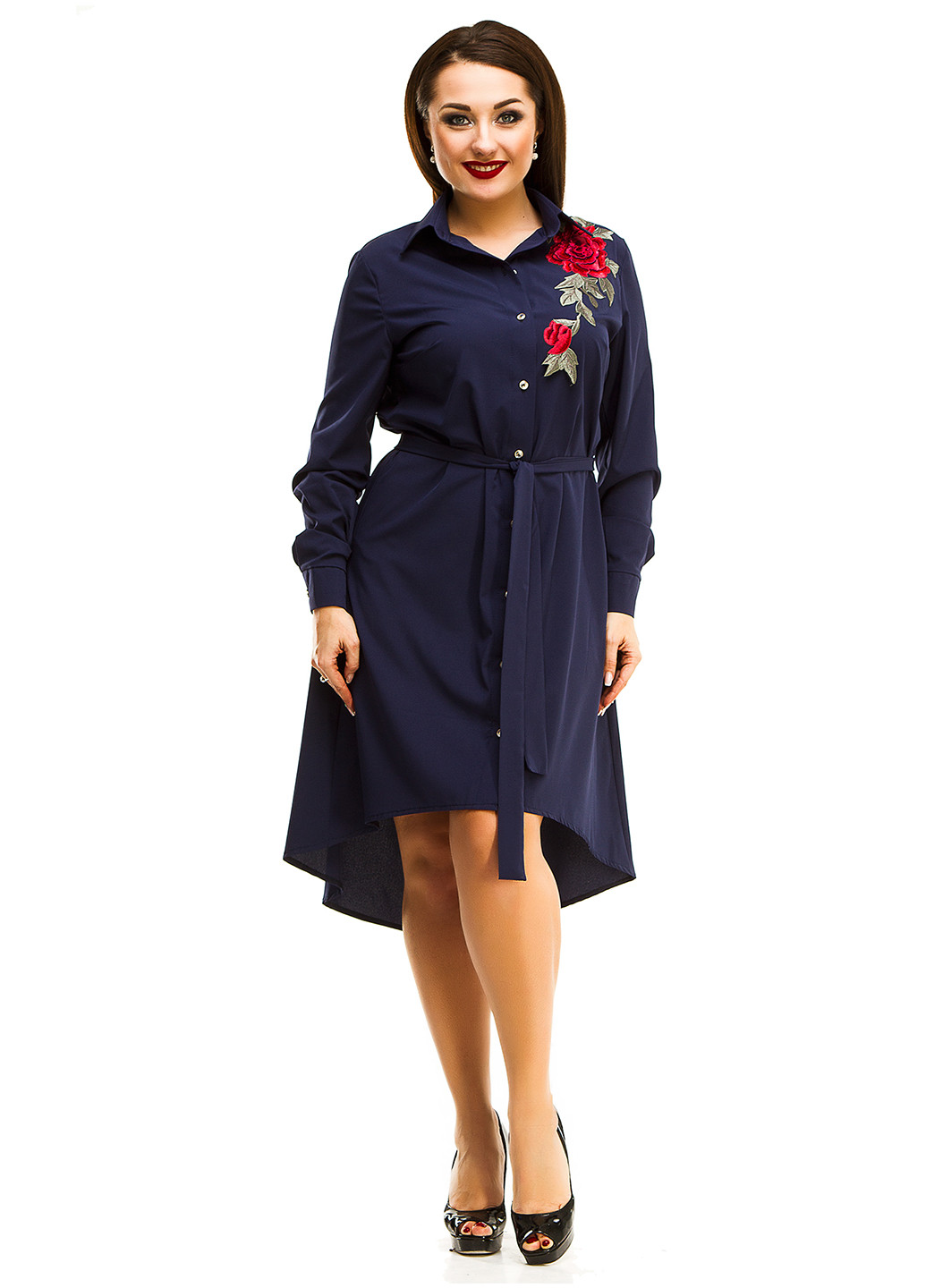 Темно-синя кежуал сукня Lady Style з квітковим принтом