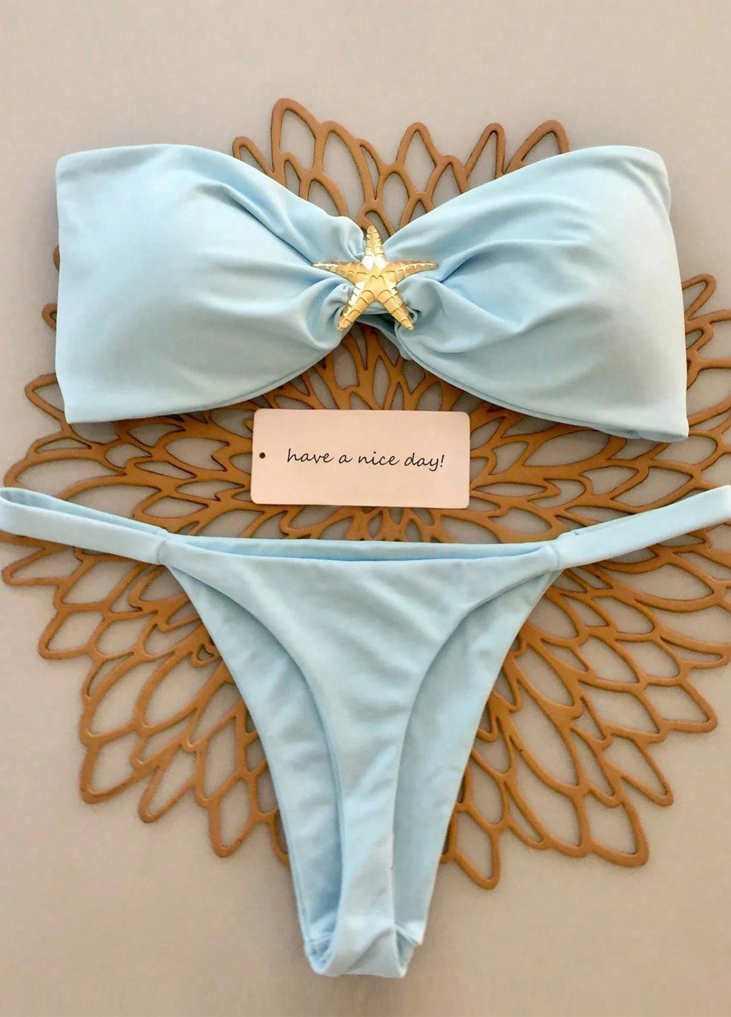 Бирюзовый летний купальник (топ, трусики) раздельный SHEIN