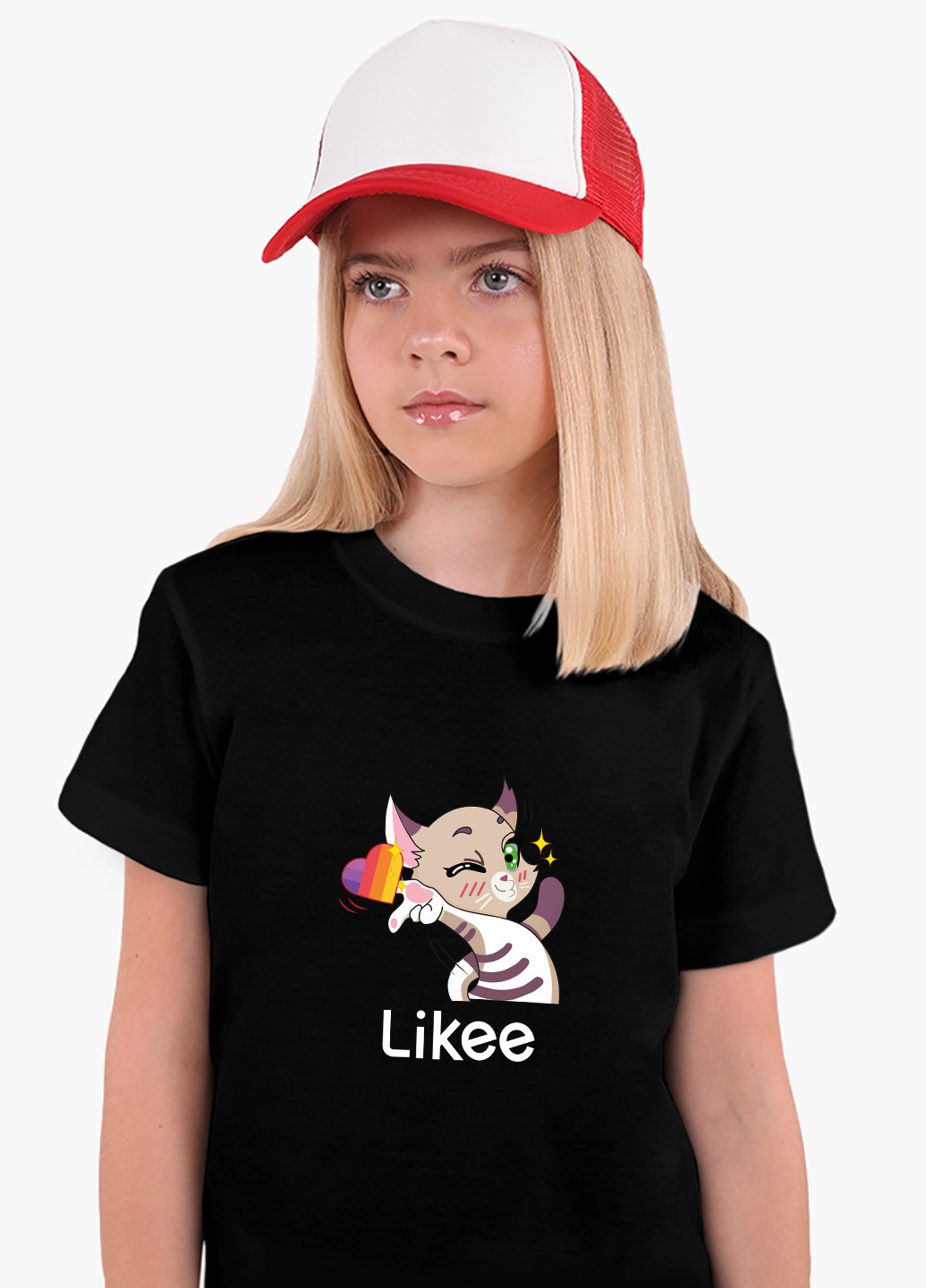 Чорна демісезонна футболка дитяча лайк котик (likee cat) (9224-1032) MobiPrint