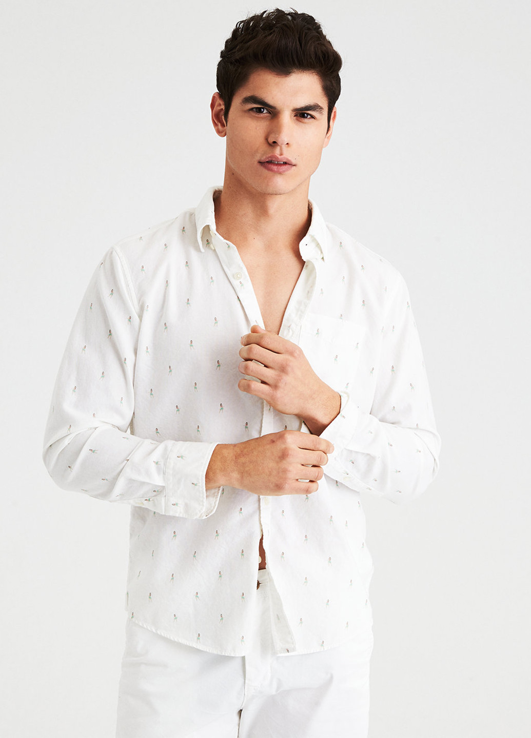Белая кэжуал рубашка в горошек American Eagle с длинным рукавом