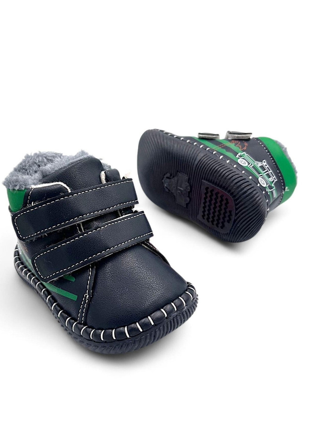 Синие пинетки Apawwa с вышивкой, с мехом