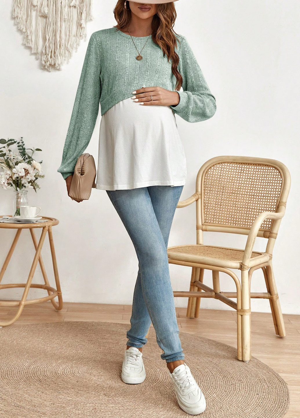 Комбинированный свитшот для беременных SHEIN колор блок без декора (323619032)