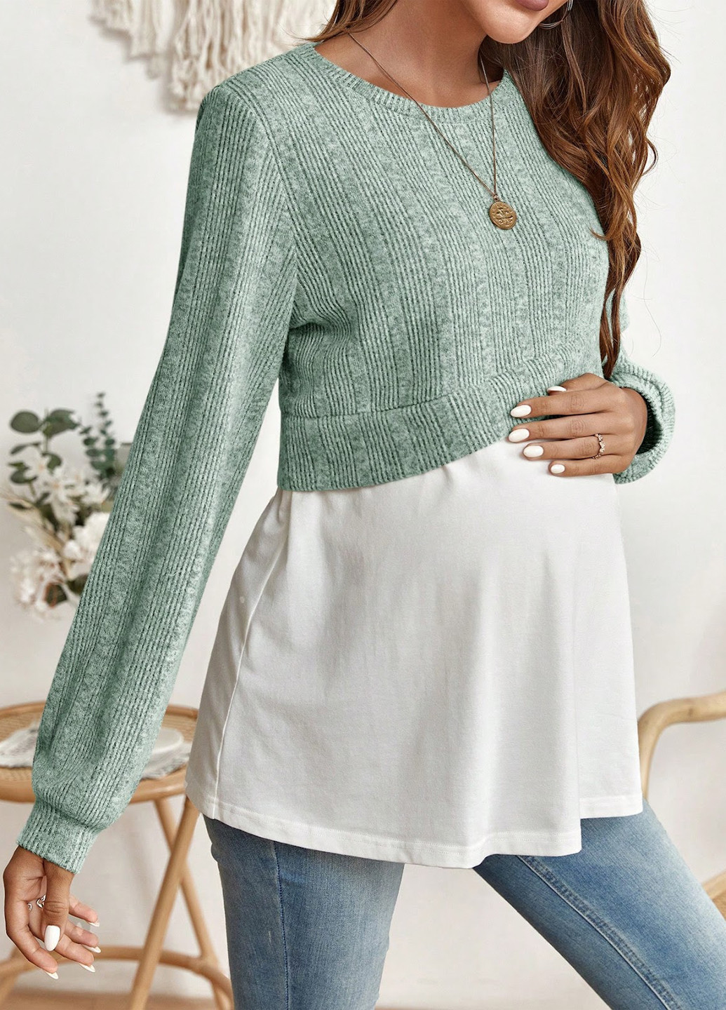 Комбинированный свитшот для беременных SHEIN колор блок без декора (323619032)