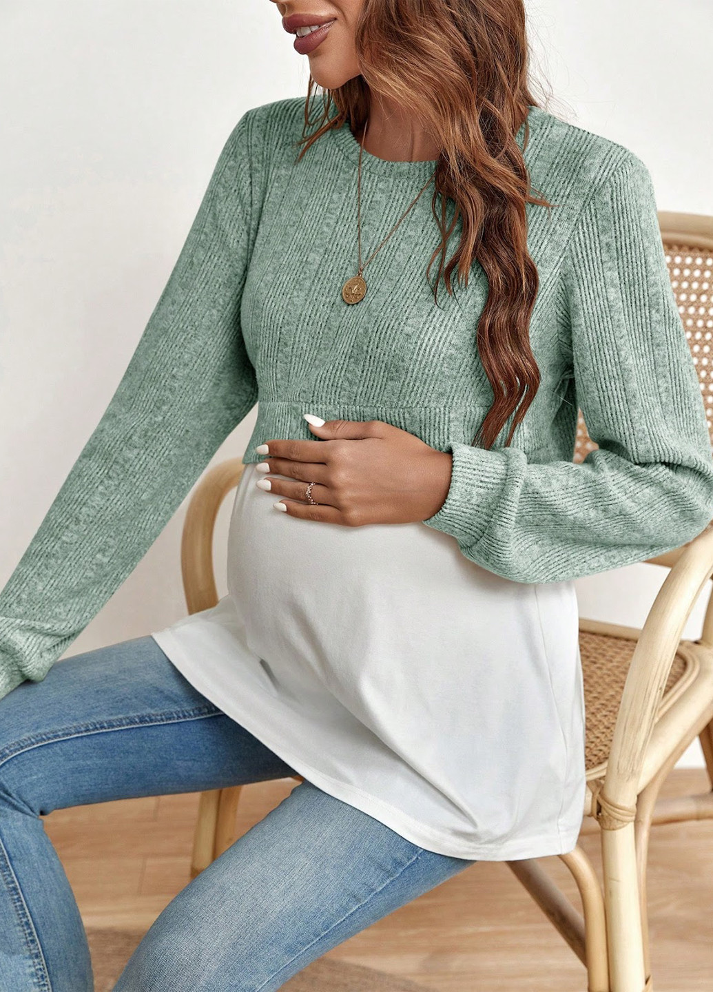 Комбинированный свитшот для беременных SHEIN колор блок без декора (323619032)